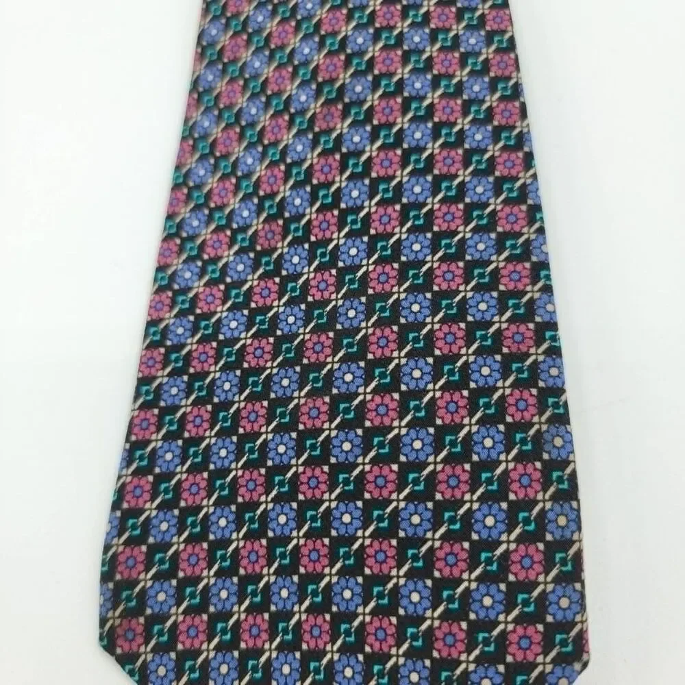 Fumagalli's Men's Silk Designer Necktie Purple Blue Geometric Size 57 x 3.25